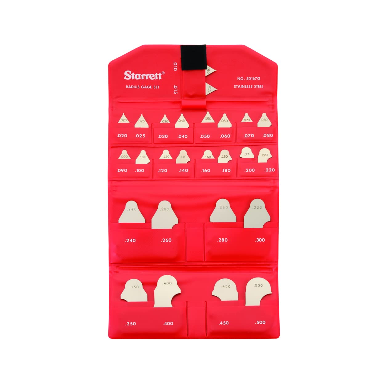 Starrett SD167GZ Radius Gauge Set Decimal Inch Without Holder, 0.010" 0.0500" Range, 0.005