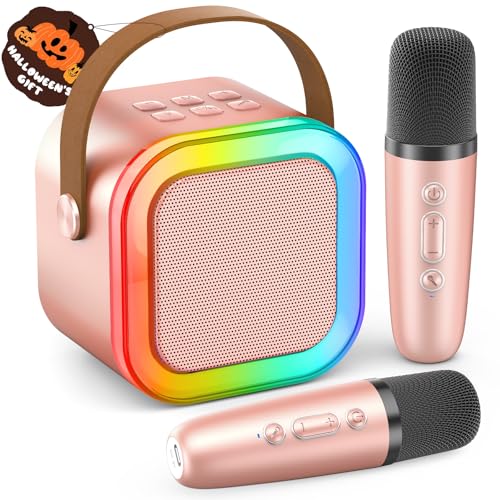 Mini Karaoke Machine for Kids Adults, Portable Karaoke Microphone Singing Speaker Bluetooth Karaoke Player with 2 Wireless Mic, Birthday Gifts for Girls Boys...