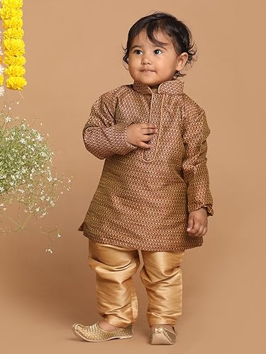 Image of VASTRAMAY Baby Boys Silk Blend Printed Infant Azure and Kurta Pyjama Set