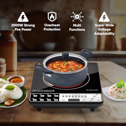 Image of Cadlec CookFusion 2000W Induction Cooktop | 7 Cooking Modes, Auto Shut-Off, Over-Heat Protection, LED Display, BIS Approved, 2-Year Warranty | Black