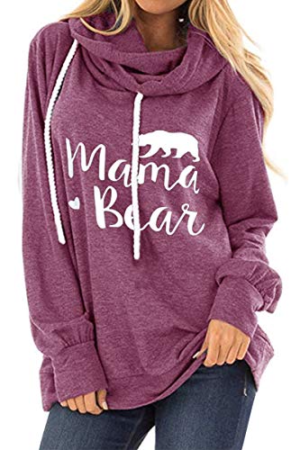 Womens Hoodie Oversized with Mama Bear Printed Long Sleeve Drawstring Hooded Hoodie Sweatshirt,Wine,TAG 2XL(Fits Like US 2XL)
