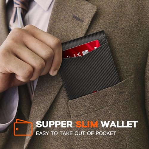 Image of RUNBOX Wallet for Men Slim Leather Bifold RFID Blocking Minimalist Front Pocket Design with Gift Box