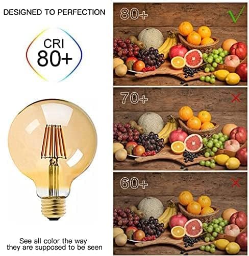 Image of Vintage Edison G125 LED Filament Bulb 6W, Amber Glass Globe (125mm) - Warm White, E26 /E27 Base for Home, Cafe & Decorative Lighting, Pack of 2