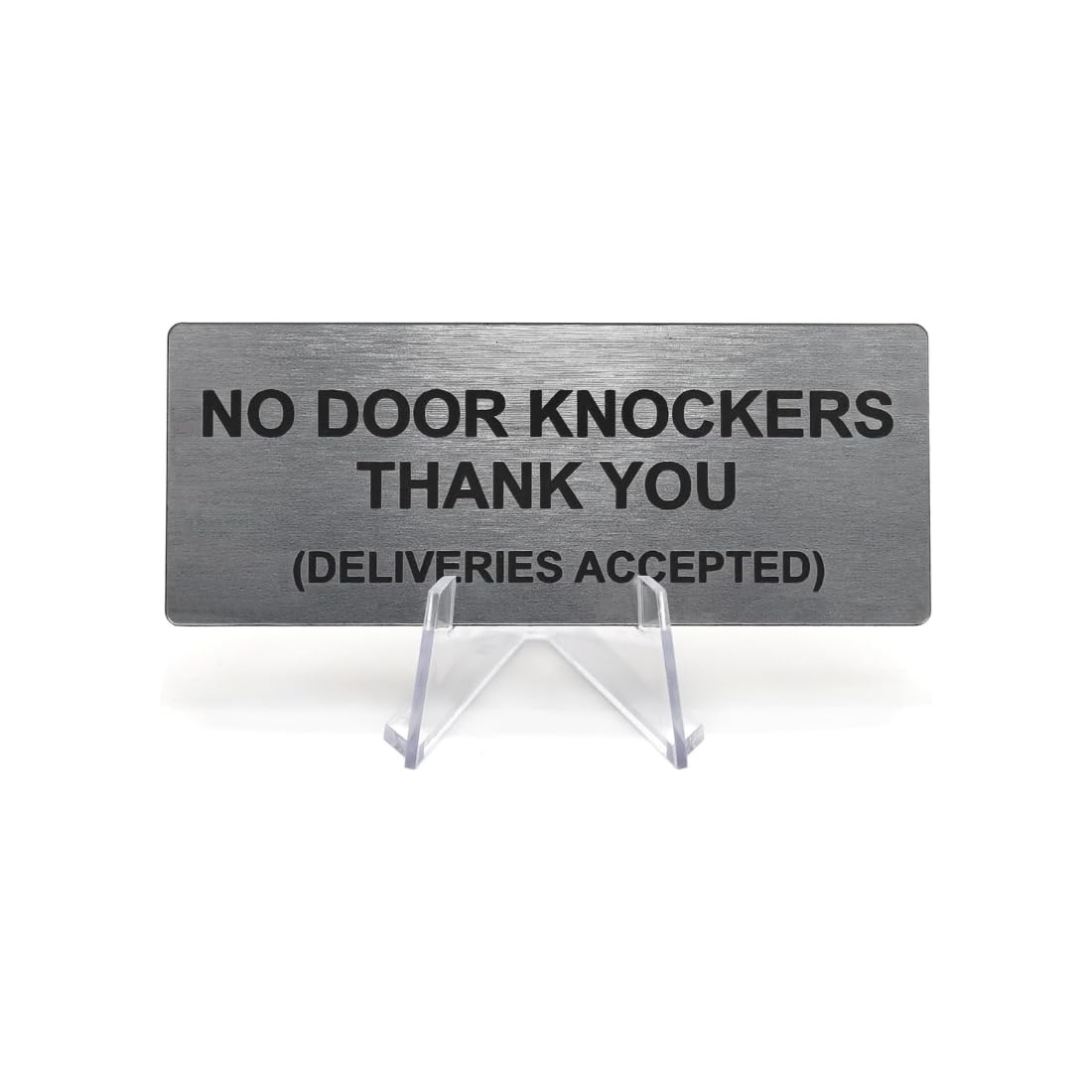 No Door Knockers Silver Acrylic Door Sign Engraved Plaque Letterbox Sign Self Adhesive Tape Waterproof