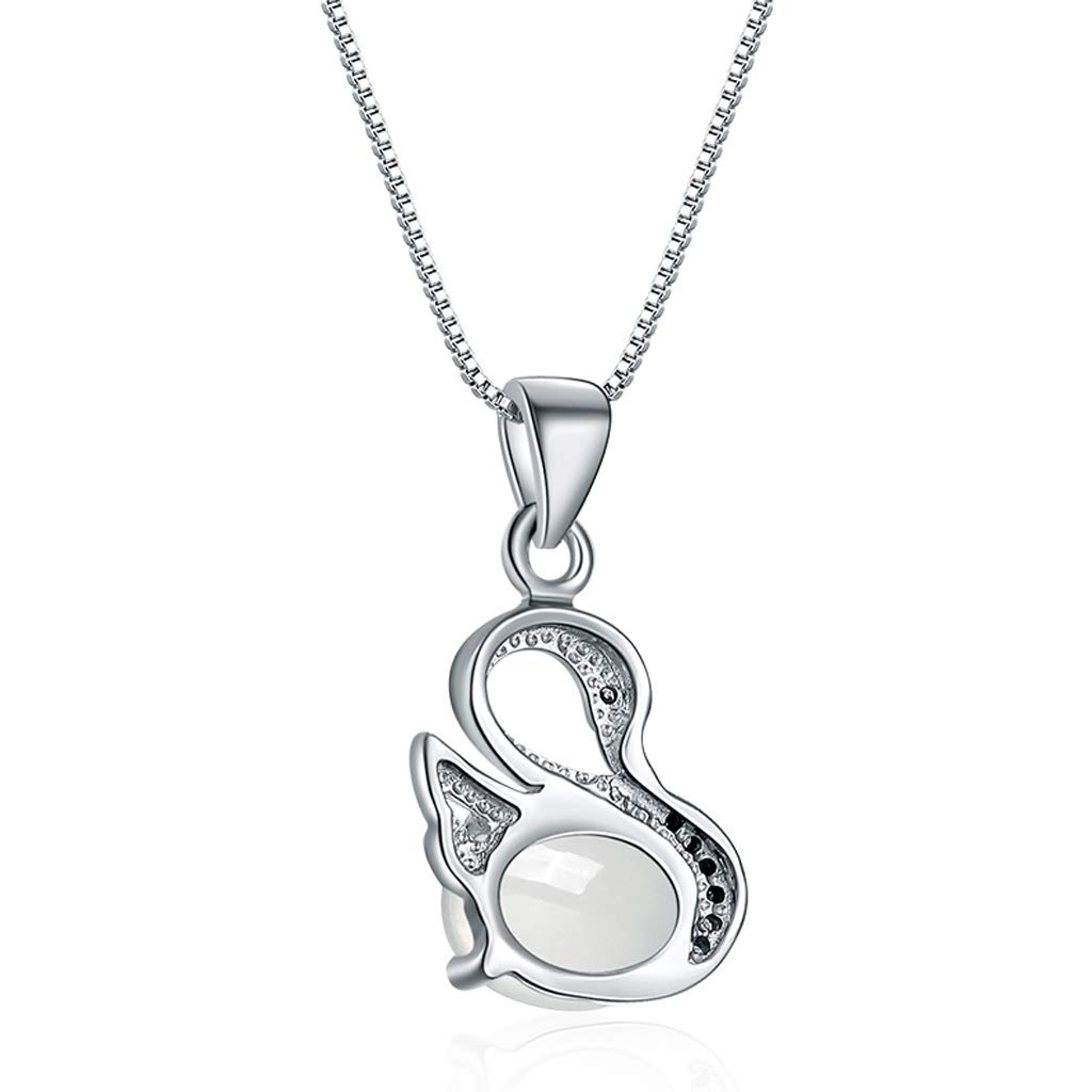 RWRAPS Quarz-Heilkristall-Halskette, natürliche Mondstein-Anhänger-Halskette, kleine Schwan-Halskette, Sterlingsilber – mit 45,7 cm Langer Halskette, Kristall-Punkt-Anhänger-Halskette
