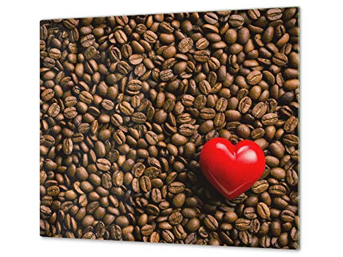 Tabla de cortar decorativa de cristal templado y cubre vitro – Dos en Uno – Resistente a golpes y arañazos – UNA PIEZA (60 x 52 cm) o DOS PIEZAS (30 x 52 cm); D05 Serie Café: Café 137