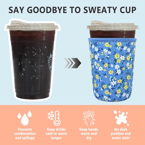 Image of 3 Pack Reusable Iced Coffee Sleeves - Xumbtvs Insulator Sleeve for Cold Beverages, Neoprene Coffee Cup Holder (Floral 02)