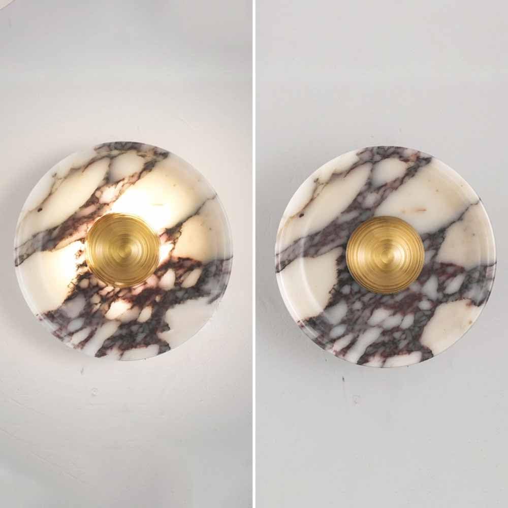 Applique da Parete in alabastro, Lampada Rotonda in Pietra di Marmo, Moderna, per Interni, Bagno, Montaggio a Parete, LED a Luce Calda, Ideale per Soggiorno, Camera da Letto, Bar,