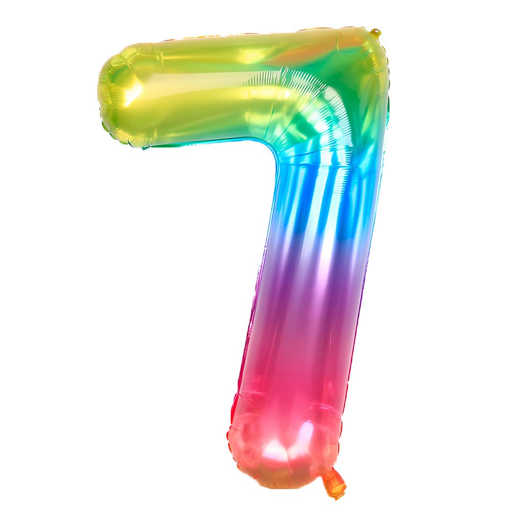 Ponmoo 40 inches Foil Balloons Numbers 7 Neon Rainbow (101cm), Inflatable Helium or Air, Giant Balloon Number 0-9, 10-29, 30-100, Grand Balloons for Anniversary Wedding Birthday Party Decoration โ image 1
