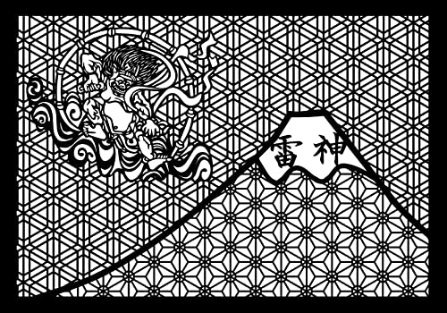 立つ切り絵「ハート風神+ハート雷神」 浮世絵編 風神雷神図 雷神図ー3 | 切り絵Tシャツネット販売