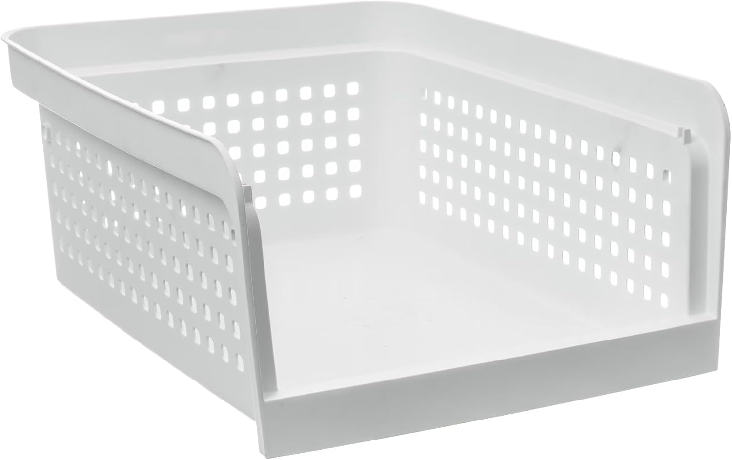 Open-Front Stackable Storage Bin, Arctic White, Plastic, 18 x 14 x 7.2 Inches