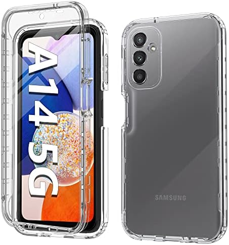 FNTCASE for Samsung Galaxy A14 5G Case: Clear Shockproof Protective Phone Case with Built-in Screen Protector - Slim Rugged Dual Layer Full Protection Transparent TPU Case Bumper Cover (Crystal Clear)