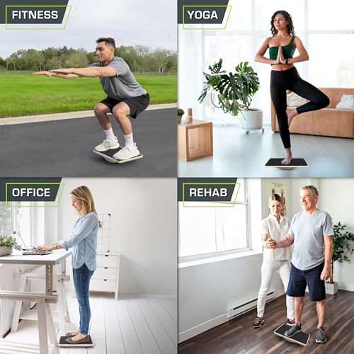 Image of ProsourceFit Wooden Rocker Balance Board Anti-Slip Core Trainer 17.5in (39.5cm) for Physical Therapy, Exercise, Stability Training, Ideal Standing Desk Balance Board, Black