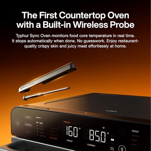 Image of Typhur Sync Oven with Smart Wireless Meat Thermometer Probe, 12‑in‑1 Countertop Airfryer Toaster Oven Combo, 360 Turbo Convection, Dehydrator, Recipes & 5 Accessories, Large 27QT with Extra Wire Rack