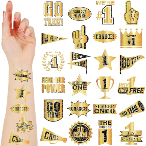 Landhoow Gold Black 240 Pcs School Spirit Tattoos Football Spirit Item