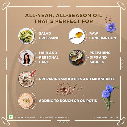 Image of IndicWisdom Wood Pressed Flaxseed Oil 200 ml (Cold Pressed Flaxseed Oil - Extracted on Wooden Churner)