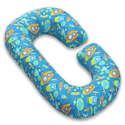 Image of COOZLY C Shaped Pregnancy Pillow | Maternity Pillow|100% Cotton Removable Covers | Premium PregnoCare Fibres | Pregnancy Sleeping Pillow (Astro)