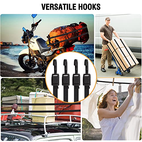Image of Bungee Cords with Hooks, 40 Inch Flat Adjustable Bungee Cords with Hooks Heavy Duty, Rubber Black Bungee Straps with Buckle Hooks for Outdoor, Camping, Tarps, Bike Rack, Tent, Truck, 12 Pack