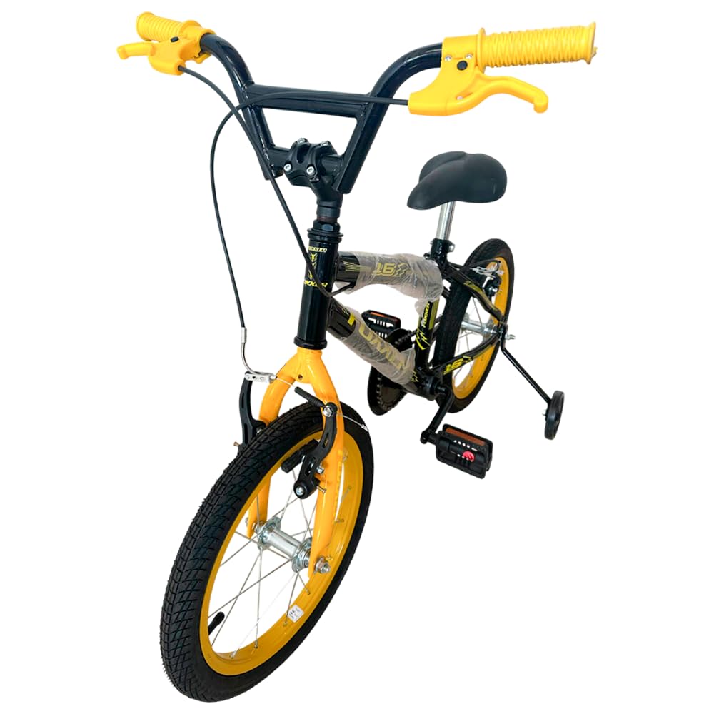 Bicicleta Infantil Aço Aro 16 Ferrara Cross Pisa Preto com Amarelo
