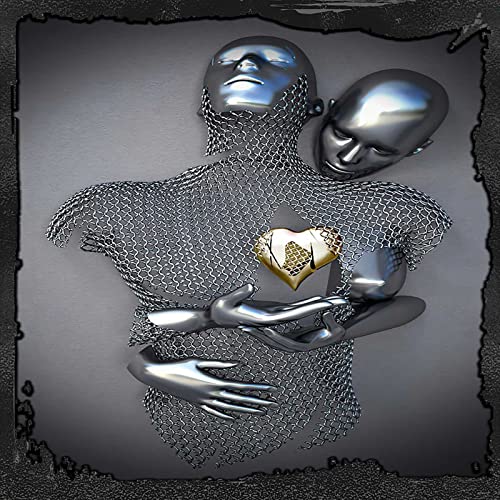 SXFuture Love Heart Effet 3D Wall Art Abstrait Fil d'acier Métal Figure Sculpture Couple Suspendu Peinture HD Impression Toile Peinture Noyau Utilisé pour La Maison Salon Décoration, 20X20CM Cover