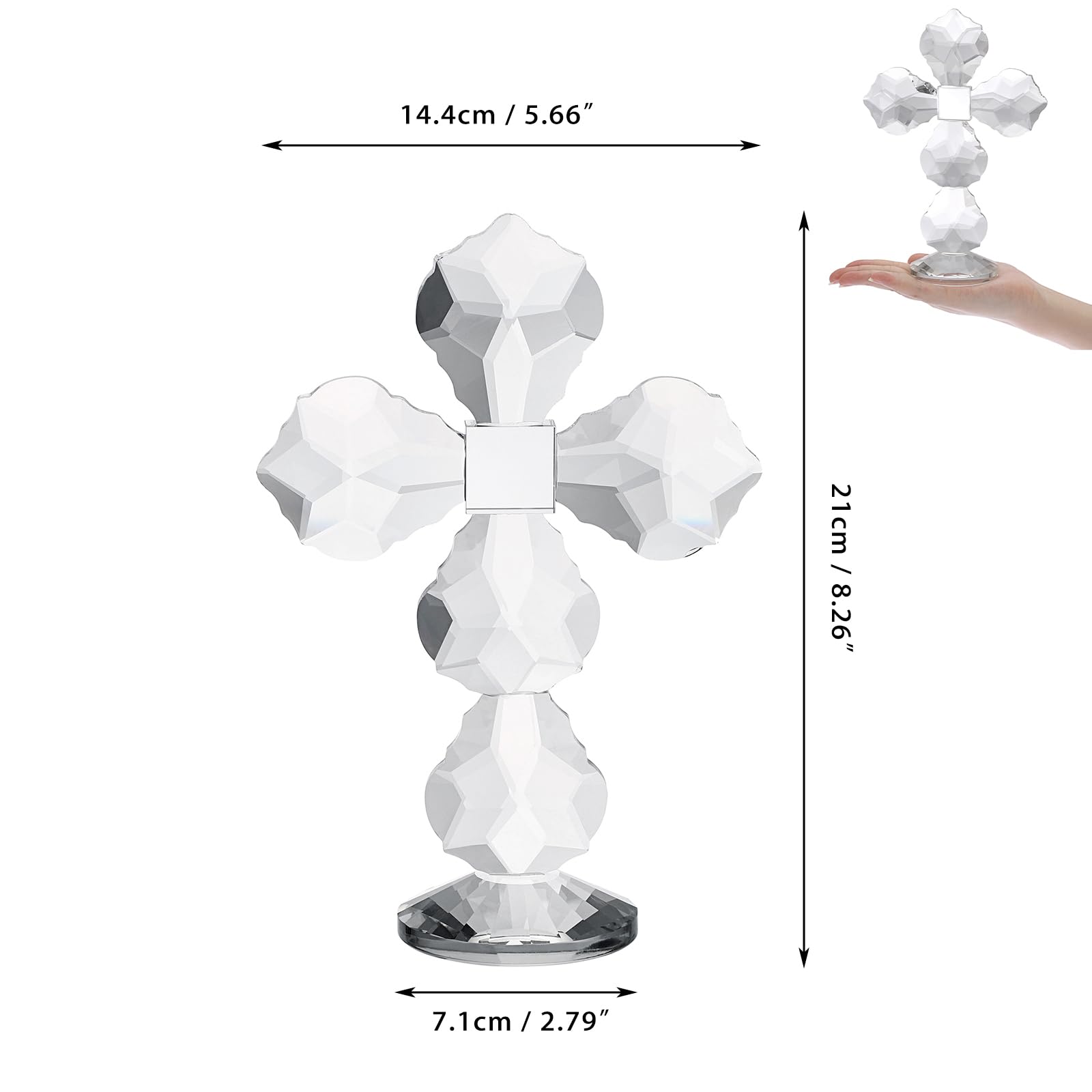 ELLDOO Crystal Cross Decor, Crystal Cross Traditional Standing Cross On Base with Gift Box, Maple Leaf Glass Tabletop Cross Figurine Ornament, Clear
