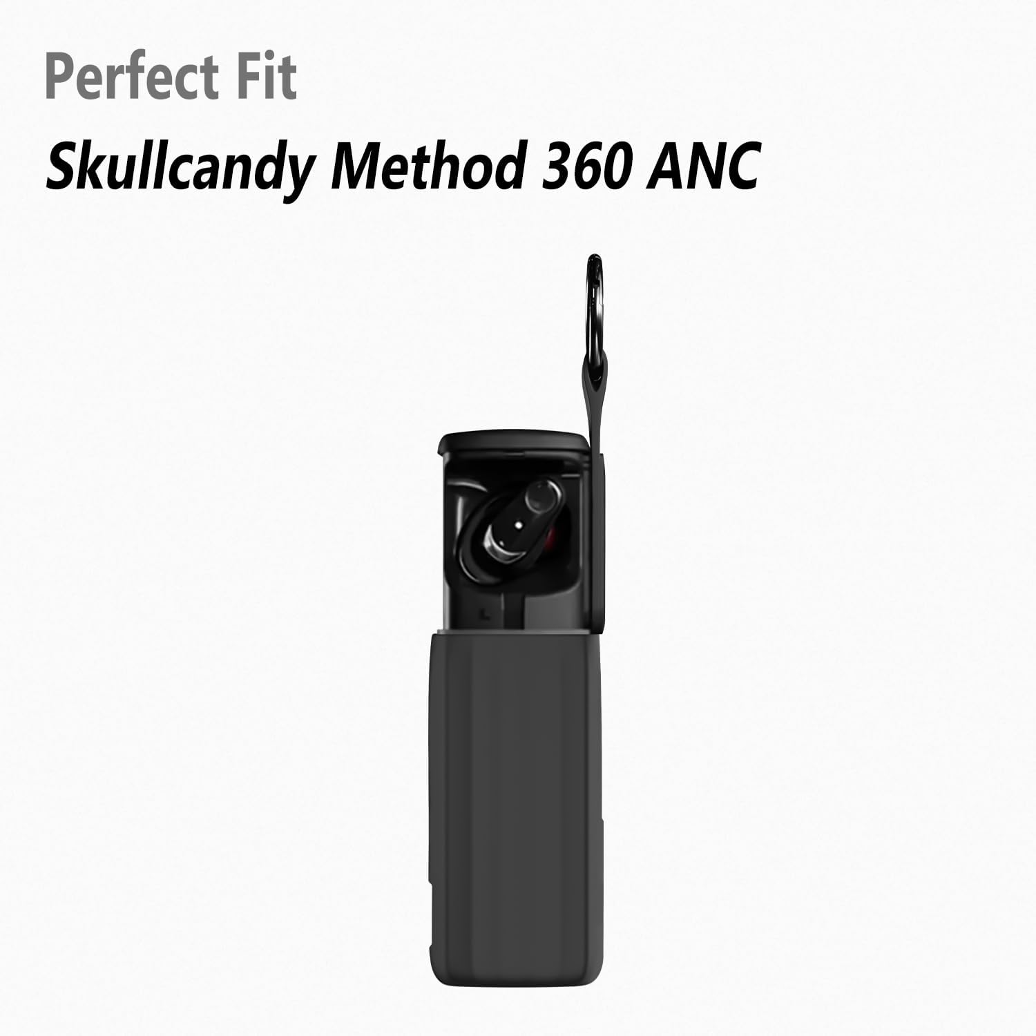 Geiomoo Silicone Case for Skullcandy 360 ANC, Soft Flexible Scratch Resistant Protective Cover with Carabiner (Black) - Image 2