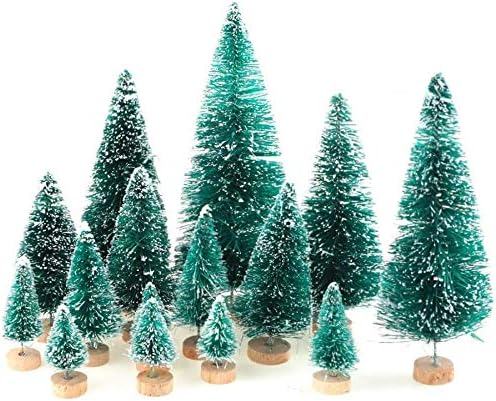 CODIRATO 48 PCS Mini Sisal Christmas Trees Bottle Brush Trees Miniature Christmas Tree Artificial Snow Frost Trees Pine Trees Tabletop Trees for Miniature Scenes Xmas Party Home Decoration (6 Size)