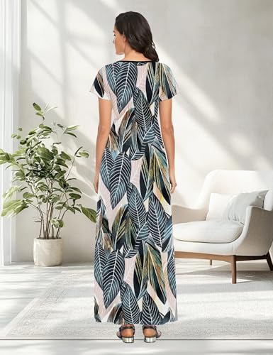 Image of Lacavocor Womens Short Sleeve Maxi Dresses Empire Waist Long Dress