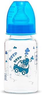 Mee Mee Premium Glass Feeding Bottle with Eazy-Flow Technology, Anti-Colic Valve,Anti Slip,BPA-Free Baby Feeding Bottle for Babies & Toddlers(Blue, 120Ml)
