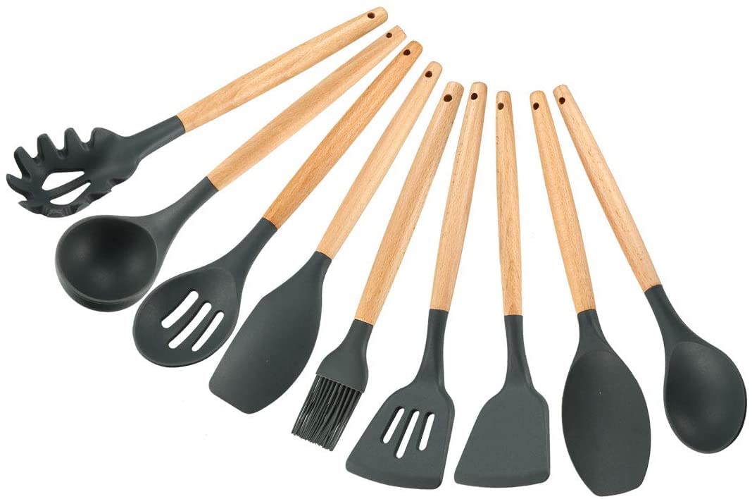 Ustensiles de cuisine en silicone préservant les revêtements antiadhésifs 9 en 1