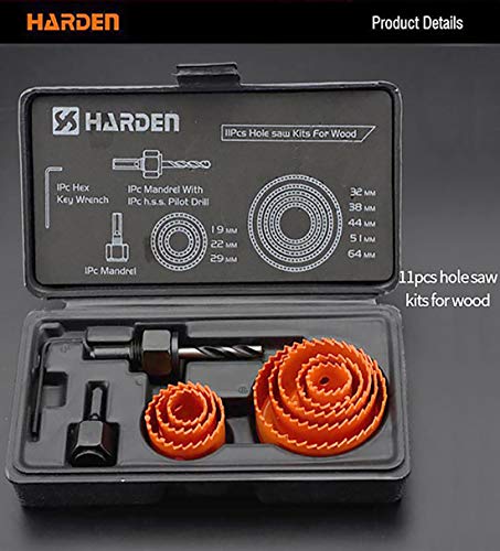 Image of Harden 11 Pieces Professional Hex Hole Saw Blade Bit Cutter Kit For Wood (19-64Mm) High Carbon Steel, Teeth Treated With Hardened Heat- 610546
