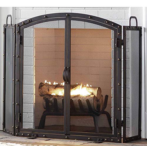 Mampara de protección para Chimenea Independiente, Puerta Vertical para Chimenea, Apta para Mascotas y niños, protección contra Incendios de Hierro Forjado de 3 Paneles