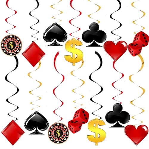 Lot de 28 Tourbillons à Suspendre sur le Thème du Casino - Fournitures de Fête de Poker de Las Vegas pour Jeux de Casino, Anniversaire et Fête Prénatale