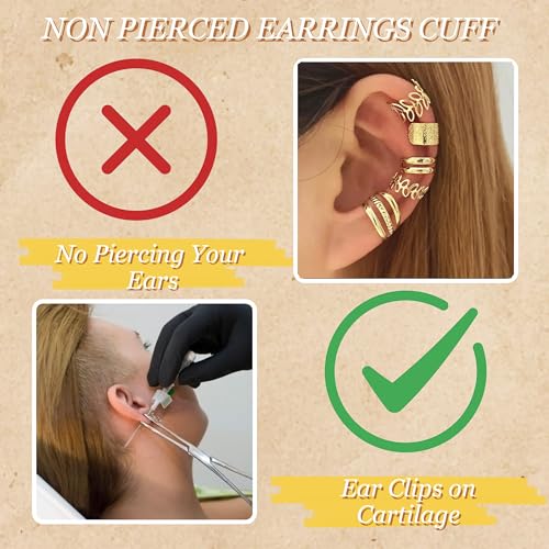 Image of Ear Cuffs Non Piercing 14K Gold Plated Ear Cuff Earrings for Women Trendy Clip on Cartilage Earring Stacks Non Pierced Adjustable Fake Earrings Set Jewelry Christmas Gift 2026 Stocking Stuffers