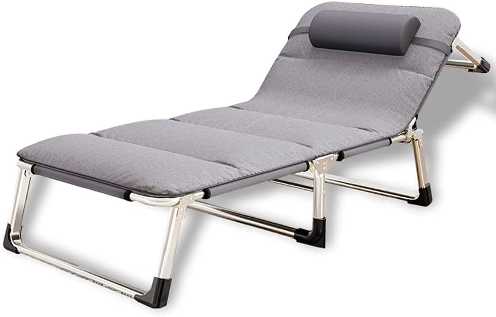Tumbona plegable extra ancha con soporte de cojín, ajustable, relajante, para jardín, patio, playa y piscina, carga máxima de 200 kg, gris, 70 cm de ancho