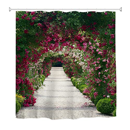 goodbath Rideau de douche de jardin 3D - Pour extérieur - Motif roses - Anti-moisissure - Étanche - Pour salle de bain - 180 x 200 cm Cover