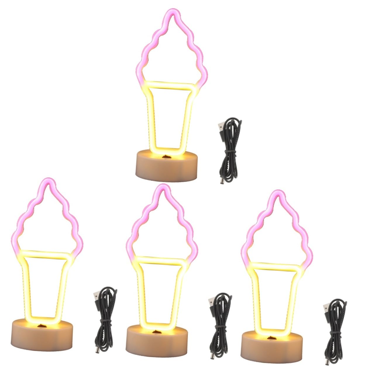 4 Piezas de Luz de Noche Vertical, Lámpara de Mesa, Letrero de Neón de Cono de Helado, Letrero de Neón de Helado Led, Letreros de Pared de Neón, Letrero de Lámpara de Neón, Luz de Noche para