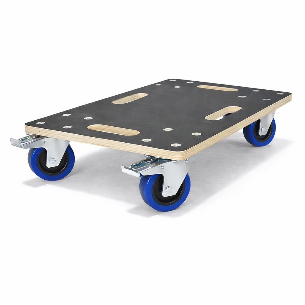 Rullo per mobili fino a 800 kg, in legno Multiplex da 18 mm, con piastra serigrafica antiscivolo e 4 ruote girevoli, per trasloco, officina e magazzino (60 x 80 cm con freno)