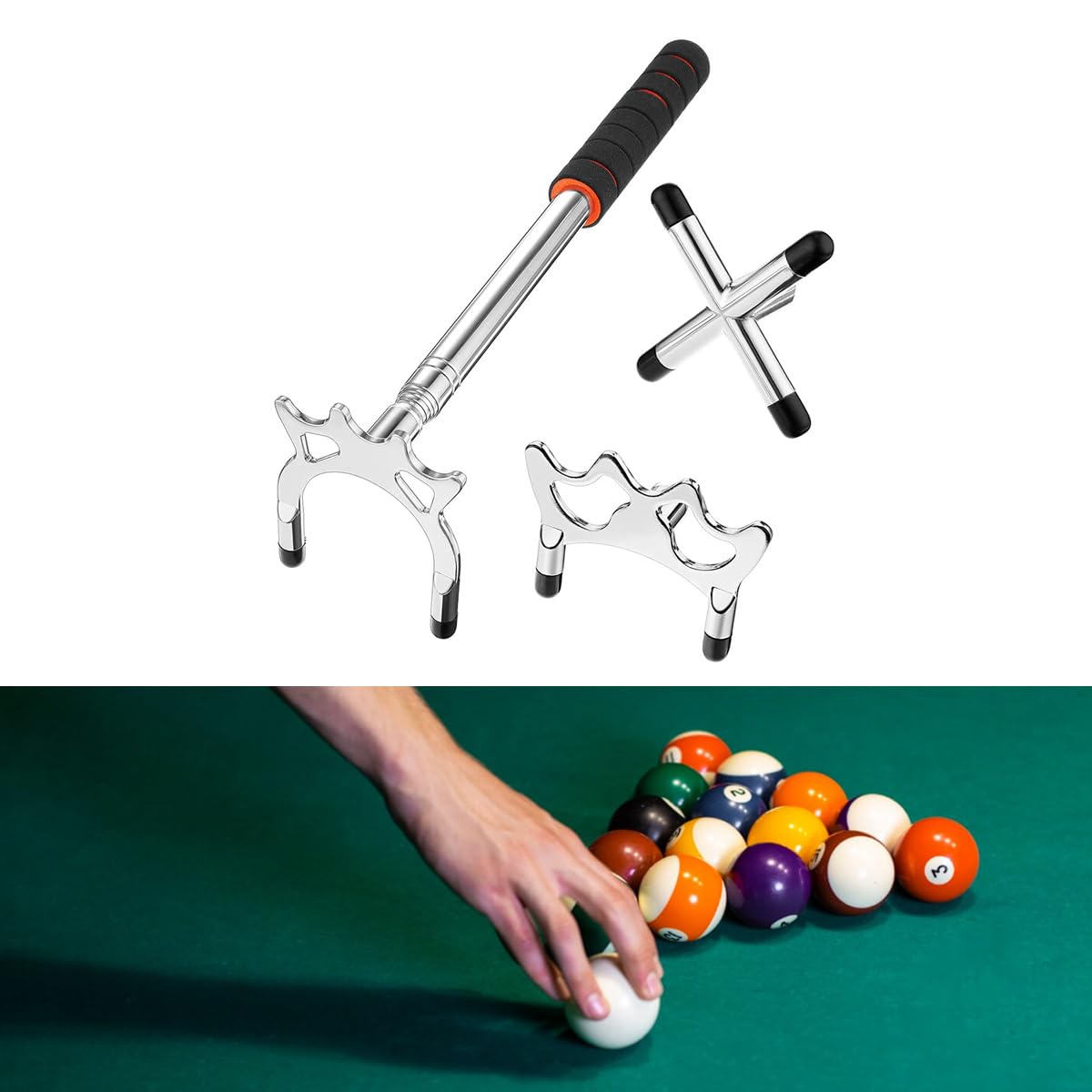 Riven Queue de billards télescopique avec 3 têtes de pont argentées