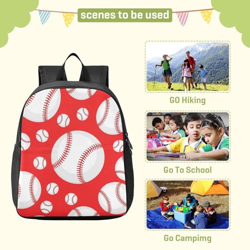 DOMIKING Baseball Red Kids Backpack for Girls Boys School Elementary Kindergarten Backpack for Toddler Kids School Bag Bookbag Age 3-63
