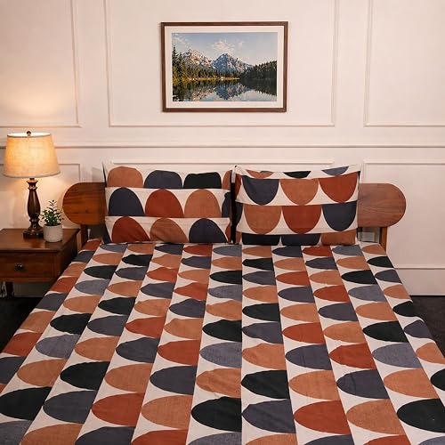 Image of Amazon Brand - Umi Cotton Fitted Bedsheet, Queen Size 78x60 Inches, Elastic Fit Bed Sheet, 10 Inch Deep Pocket, Soft Breathable Bedding, Durable Easy Care, with Pillow Cover-Rustic Geometry