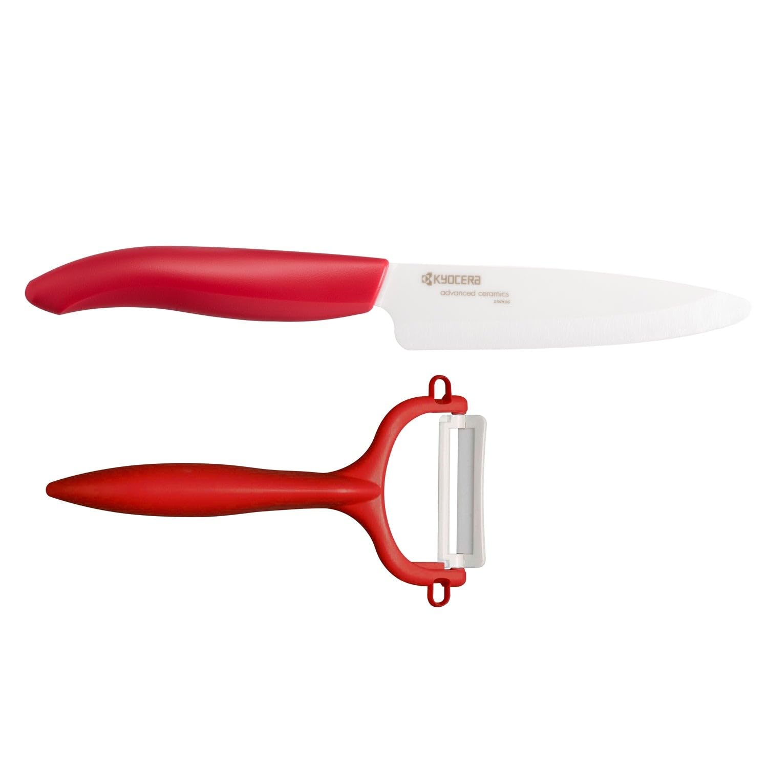 Kyocera Gen Color Starter Set, Coltello Frutta/Verdura (Lama 11 cm) con pelapatate, Manico Rosso, FK110CP10NRD