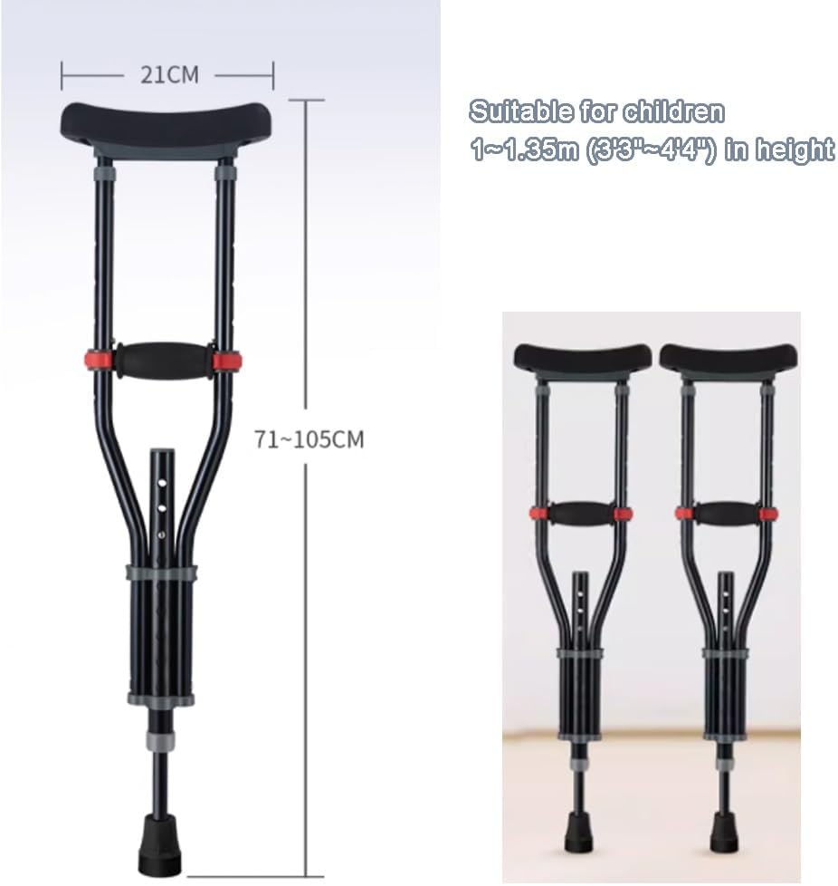 Kids Underarm Crutches, Youth Aluminum Crutches, Medical Walking Stick, Height Adjustable 2'3"-3'4", Lightweight, Fracture Rehabilitation Exercises