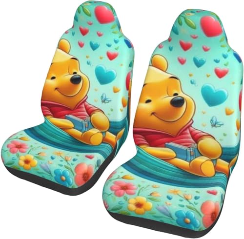 ク マのプーさん 2枚セット カーシートカバー 前席用 取付簡単 背面フルカバー ブラック 運転席 助手席 軽 防汚 気性 洗える 車用 シート カバー 軽自動車/普通車用 四季適用