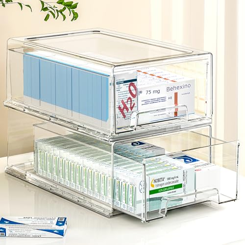 Image of clear Drawer-Type Plastic Storage Box Bins Organizer,Family First Aid Kits Medicine cabinet Box Organizer,Closet ,Shelf,Ointments, Adhesive Bandages,Cosmetics,Office Items (clear, 2L)