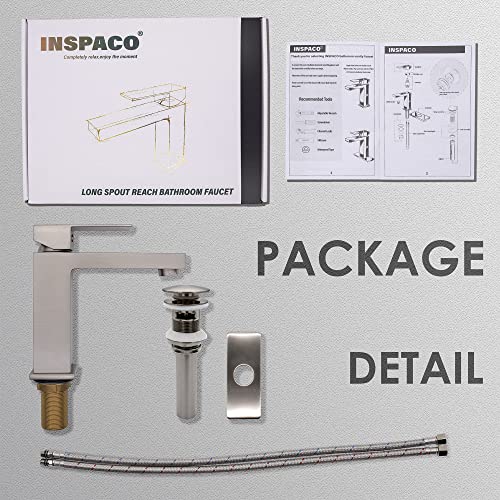 Inspaco Single Handle Bathroom Faucet,Bathroom Faucets For Sink 1 Hole, Modern Brass Single Hole Bathroom Faucet With Overflow Pop-Up Drain And Deck Plate (Brushed Nickel) #TOP6