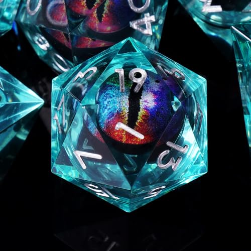 ORUZA Lot de 7 dés DND D&D en résine à bords tranchants, polyédriques D&D pour jeux de rôle Donjons et Dragons, D20, D12, D10, D8, D6, D4, D%