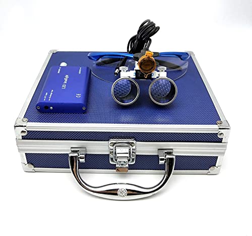 Image of EAST Brand 3.5X 420mm Working Distance Optical Glass Surgical Binocular Loupes and LED Head Light Lamp with Filter Aluminum Box Style (Blue)