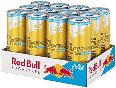 Red Bull Energy Drink, Sugar Free Tropical Edition, 250 ml, Pack of 12
