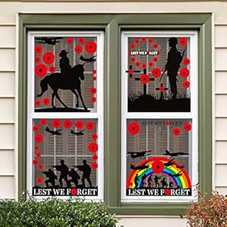 Remembrance Day Window Stickers, 4 pcs Remembrance Window Stickers Lest We Forget Garden Ornaments, for Outside Indoor Window, Remembrance Day, Refrigerator, Home Office Classroom Window Decorations